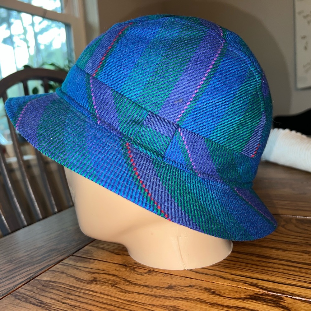 Avoca Collection 100% Pure Wool Blue and Green Plaid Hat